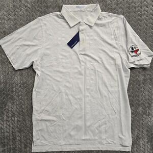 B Draddy Sport Captain Cool Polo Shirt Large Polka Dots Texas Logo Performance
